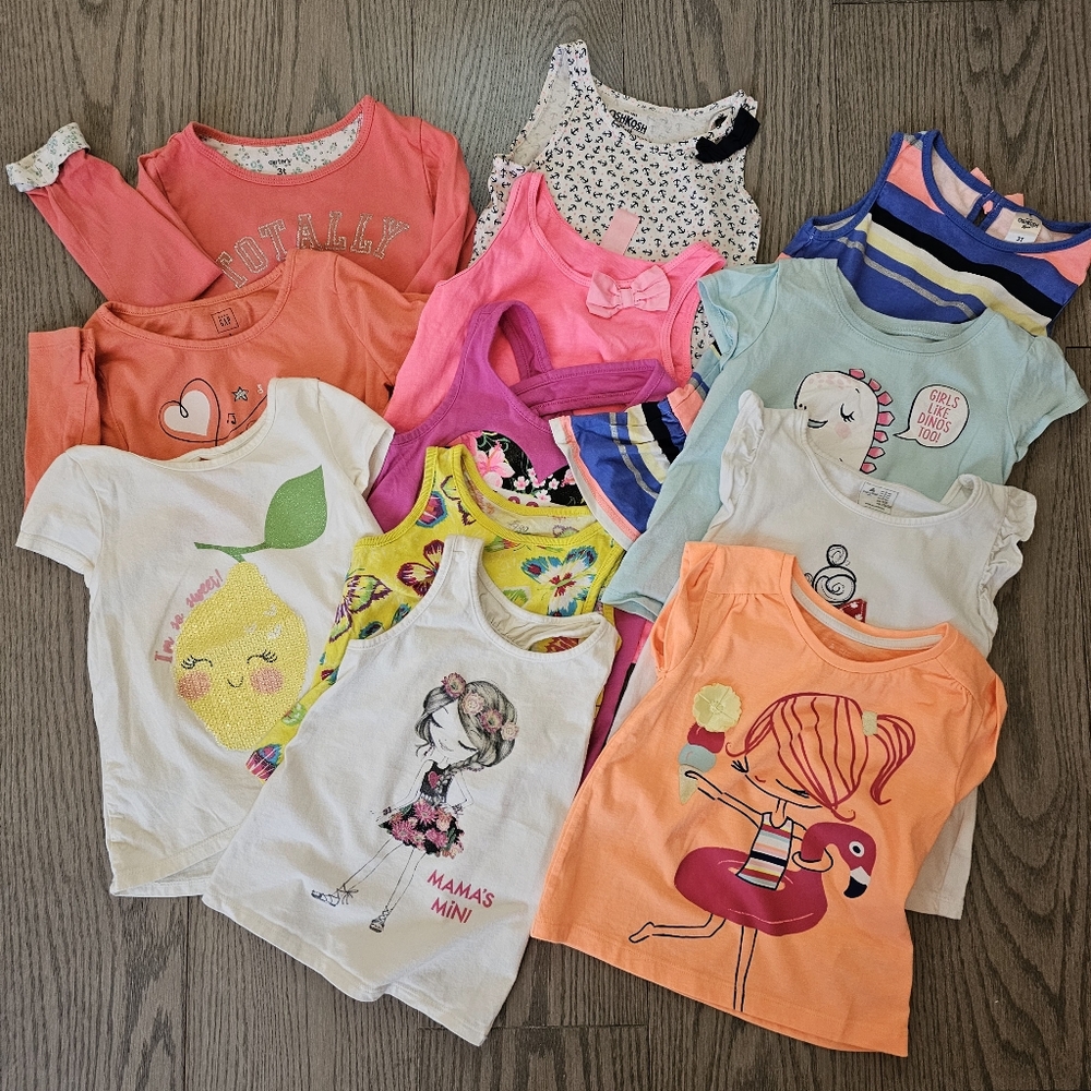 Girls 3T Graphic Tee Bundle – 12 Pc Colorful Kids T-Shirts & Tank Tops